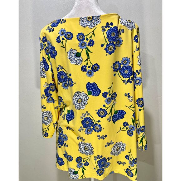 Charter club top floral blouse cathalina cloth yellow and blue colorful women' L - Picture 3 of 5